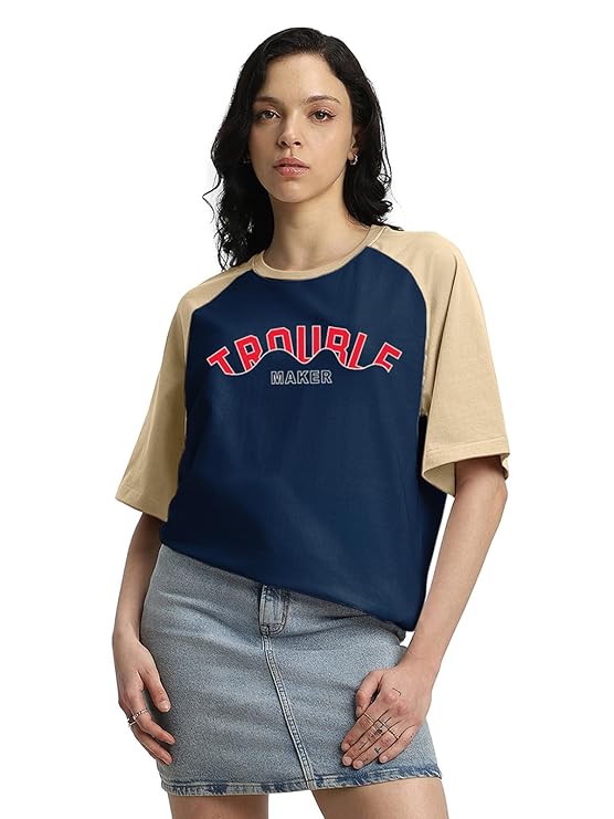 Pellora Cotton Oversized Drop Shoulder Raglan Graphic Printed Boyfriend T-Shirt for Women S-2XL