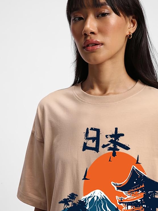 Women Cotton Graphic Print Oversized Fit T-Shirt