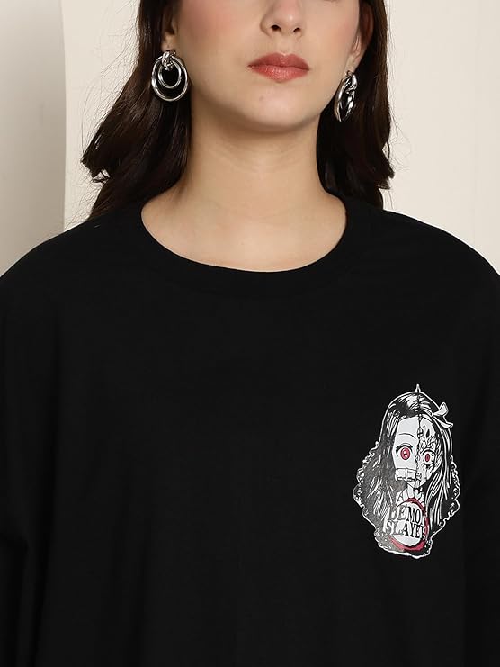 Fabella Pure Cotton Oversized Baggy Drop Shoulder Graphic Printed Half Sleeve T-Shirt for Women