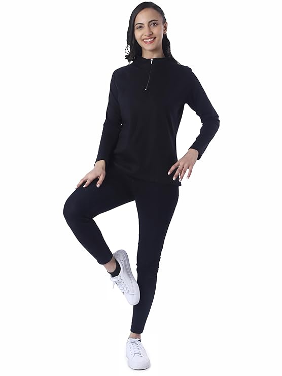 Luxe Haven Women's Cotton Regular Fit Full Sleeve Zipper T-Shirt Comfortable Daily Wear