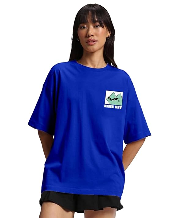 Oversize Loose Baggy Fit Drop Shoulder Cool and Stylish Latest Pocket Print Print Design Multicolor Half Sleeve T-Shirt for Women & Girls