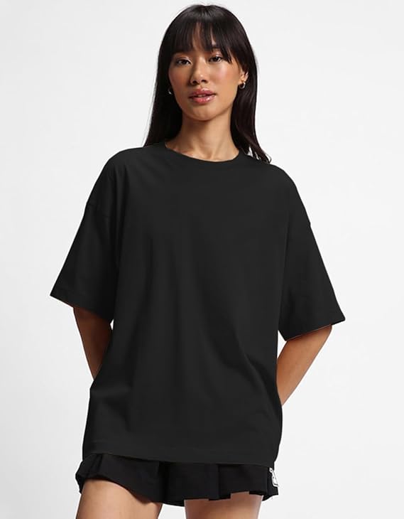 JOVIBERRY® 100% Cotton Oversized Drop Shoulder Half Sleeve Plain Round Neck Multicolor T-Shirt Set for Women & Girls (3 Pack, S-2XL)