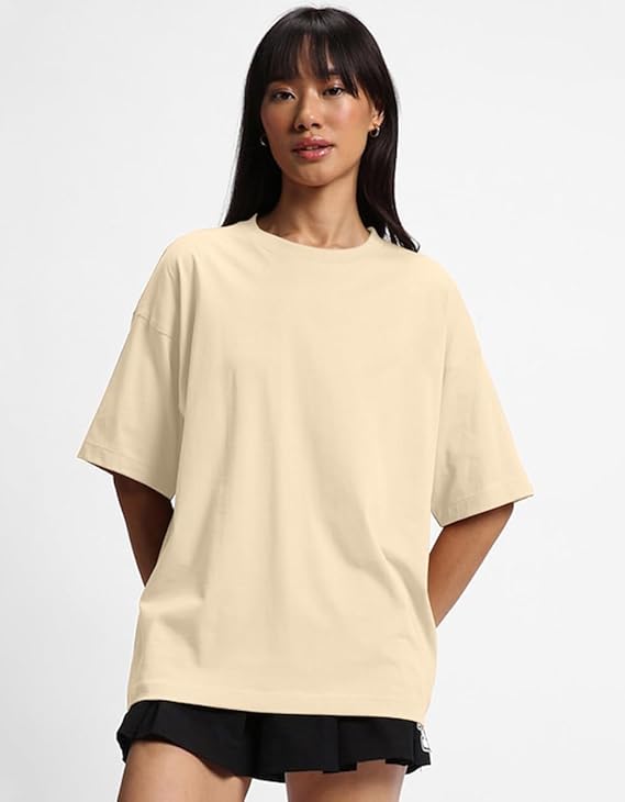 JOVIBERRY® 100% Cotton Oversized Drop Shoulder Half Sleeve Plain Round Neck Multicolor T-Shirt Set for Women & Girls (3 Pack, S-2XL)