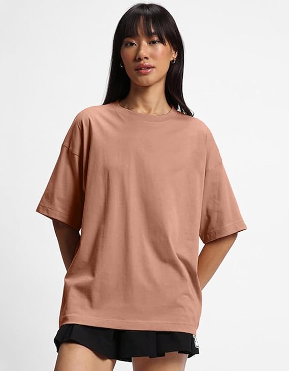 JOVIBERRY® 100% Cotton Oversized Drop Shoulder Half Sleeve Plain Round Neck Multicolor T-Shirt Set for Women & Girls (3 Pack, S-2XL)