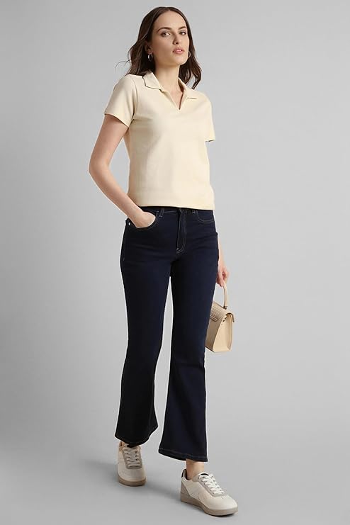 Viora Heirloom Women's Regular Comfort Fit Cotton-Rich V-Neck Polo T-Shirt for Everyday Wear