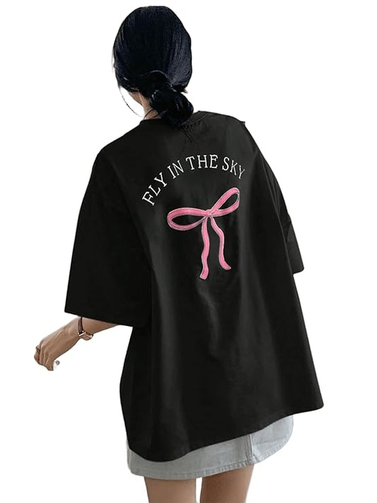 Xenora 'Fly in The Sky' Printed Cool Oversized Baggy Cotton T-Shirt for Men, Black, Alpha S