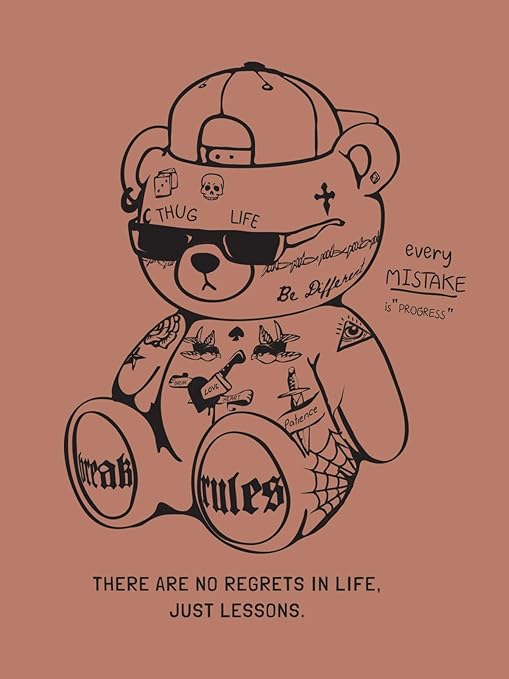 Junevale® 100% Cotton Oversized Loose Baggy Half Sleeve Round Neck Cool Teddy Print T-Shirt for Women & Girls S-2XL