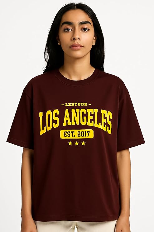 Starwave Women’s Graphic Cotton Casual Crop Top Slim Fit Round Neck Short Sleeve T-Shirt – Beige