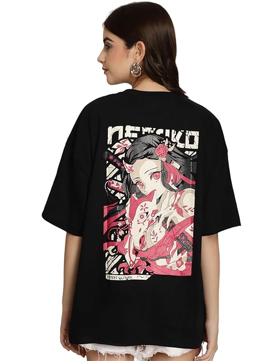 Fabella Pure Cotton Oversized Baggy Drop Shoulder Graphic Printed Half Sleeve T-Shirt for Women