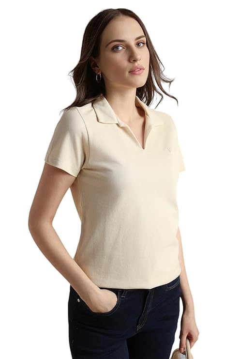Viora Heirloom Women's Regular Comfort Fit Cotton-Rich V-Neck Polo T-Shirt for Everyday Wear