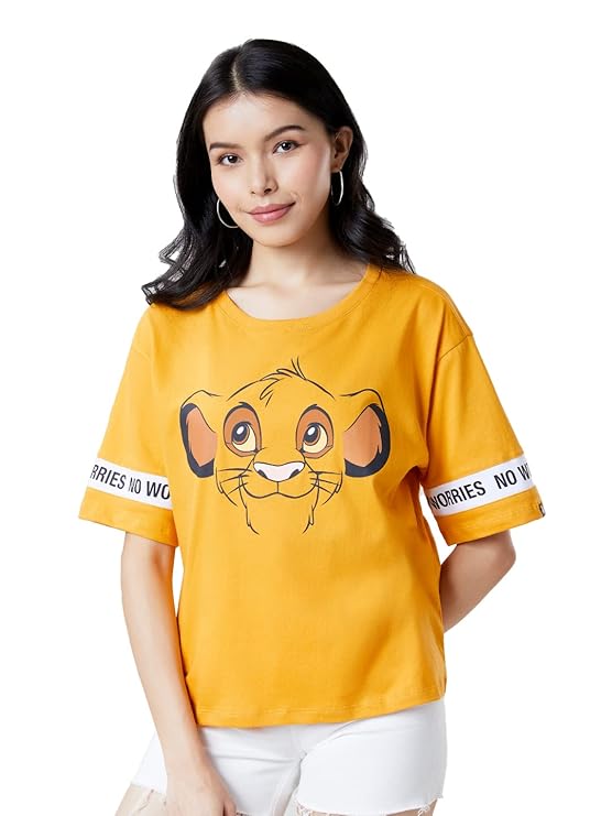 The Stellar Wardrobe Women's Cotton Relaxed Fit The Lion King Super Simba Oversized Baggy T-Shirt Loose Fit