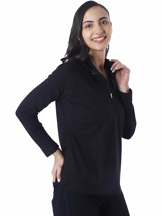 Luxe Haven Women's Cotton Regular Fit Full Sleeve Zipper T-Shirt Comfortable Daily Wear