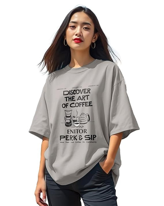 Aurelia Oversized Graphic T-Shirt for Women | Loose Fit Printed Casual Womens Tee Top