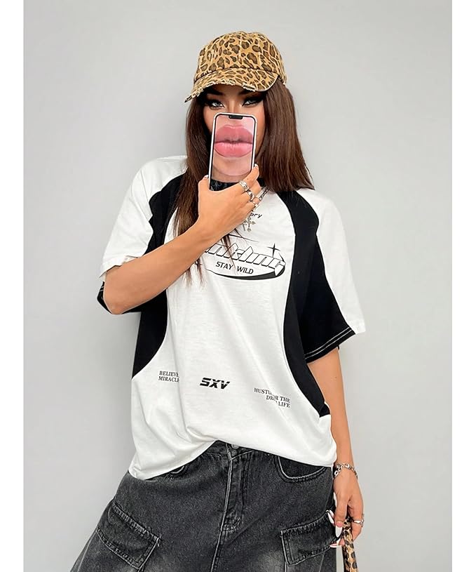 Sovina 'Hustle for The Dream Life' Printed Aesthetic Oversized Baggy Cotton T-Shirt for Women