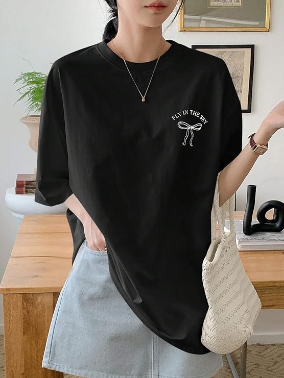 Xenora 'Fly in The Sky' Printed Cool Oversized Baggy Cotton T-Shirt for Men, Black, Alpha S