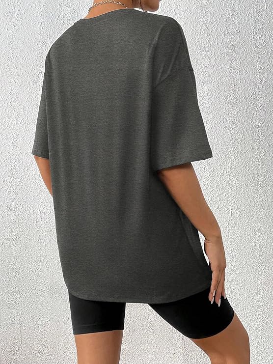 Blume Oversized Half Sleeve Printed Round Neck T-Shirt for Women